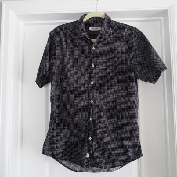 James Campbell Black and White Polka Dot Casual Button-up Collard Shirt Sz M - Picture 2 of 11